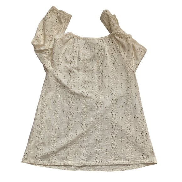 J. Jill Lace Eyelet Tie Front Tunic 3/4 Sleeves Sz Small White Coastal Boho - Picture 5 of 7